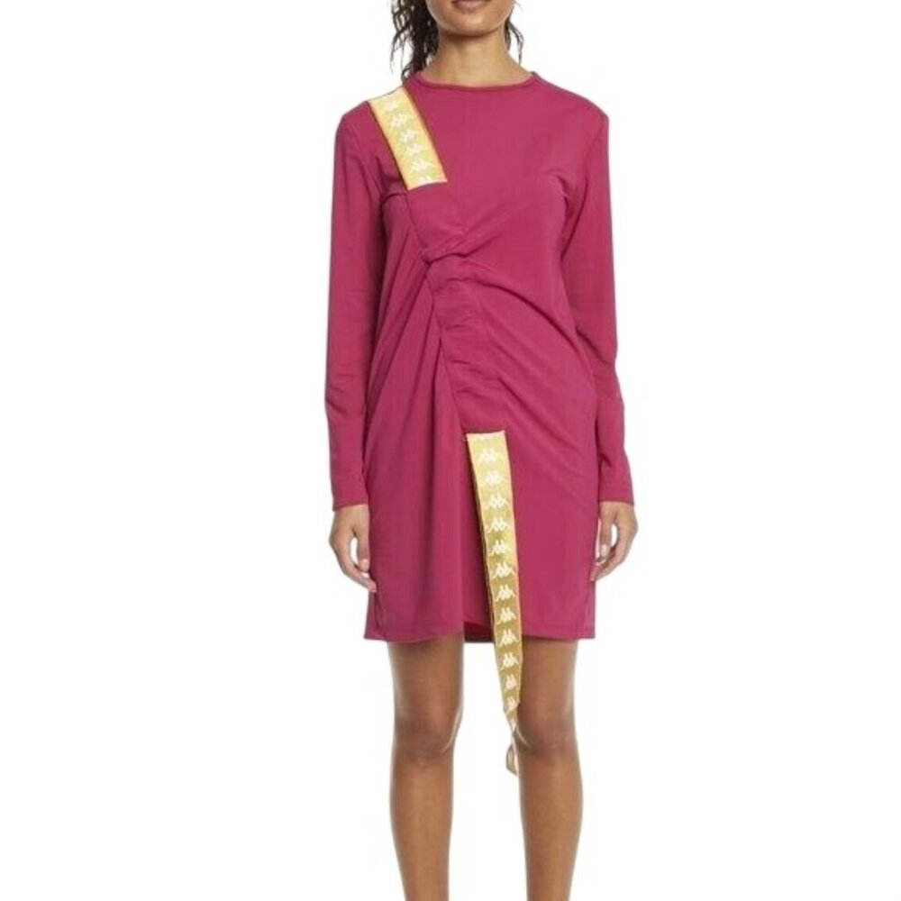 Kappa Long-Sleeve Pink Mini Dress Gold Logo Accent & Twist Detail Size M